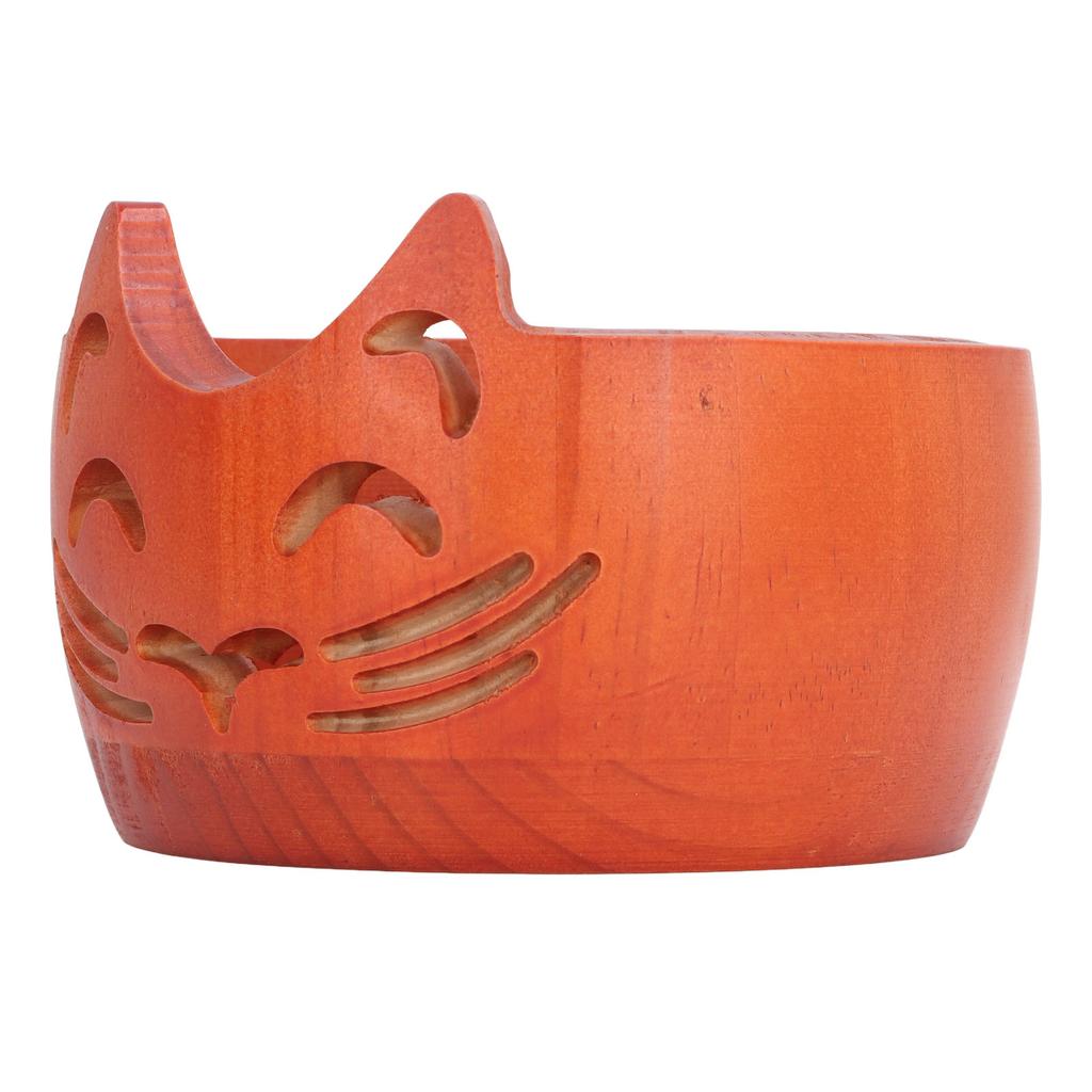 Yarn Bowl Wooden Cute Cat Shape Holder Dispenser Crochet Storage Supplies
