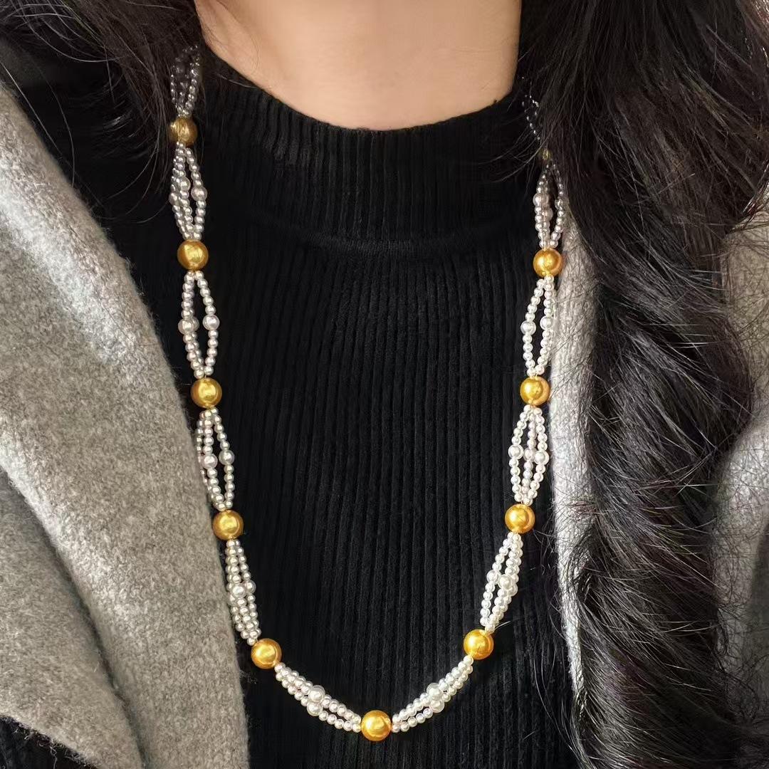

Vintage Maillard Design Highlight Faux Crystal Pearl Collarbone Chain Necklace Sweater Chain