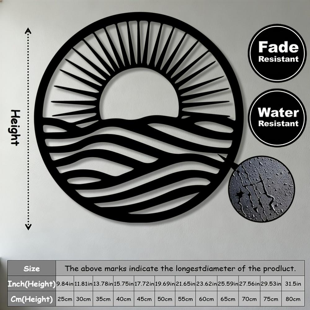 1pc 2D Flat Sun Waves Metal Wall Art Deco Iron Sculpture Wall Mounted Living Room Bedroom Office Bathroom