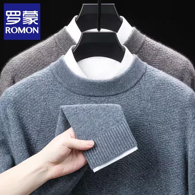 Romon Men's 100% Pure Wool Round Neck Pullover Sweater