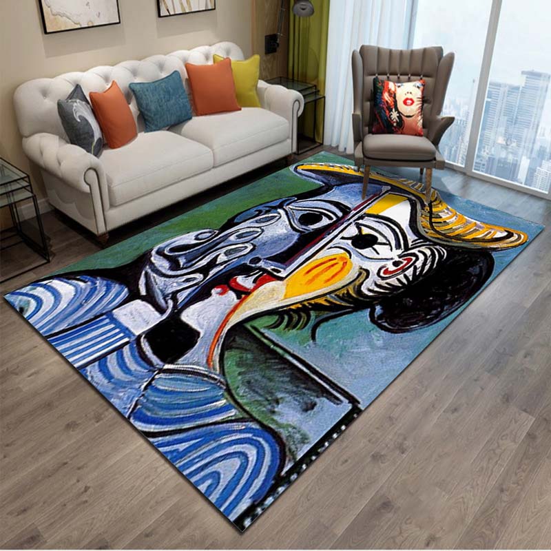 15 Größen Abstraktes Picasso Gemälde Künstlerische Teppiche für Schlafzimmer Bodenteppiche Wohnzimmer Heimdeko Weiche Flanellmatte Bereichsteppich Geschenk