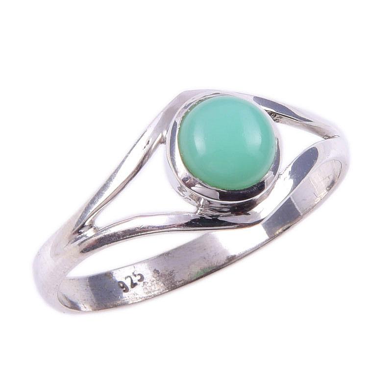 Pierre Précieuse Chrysoprase Naturelle Fait Main Argent Sterling Massif 925 Bague T.10 e2N16