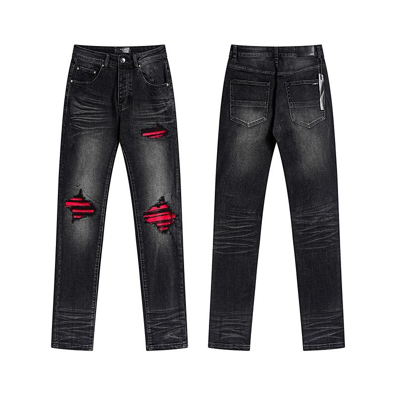 Purple Brand Ink Printing Meichao High Street Retro Ripped Casual Trend Denim Horn Pants Small Feet