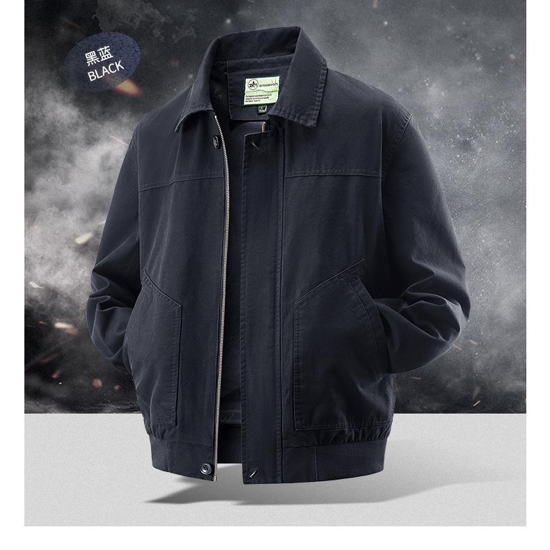 Męska Kurtka Pilotka z Pranego Bawełny z Kołnierzem Baseballowym - Odzież Wierzchnia Stylu Wojskowego na Wiosnę/Jesień