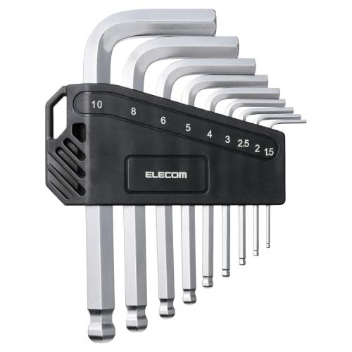 ELECOM TL-HWS9 9-Piece Hex Wrench Set, Ball Point, Folding, with Holder, Chrome Plated