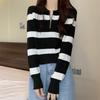 Bottom Shirt Autumn Winter Loose Polo Collar Striped Sweater New Design Zipper Short Top for Women