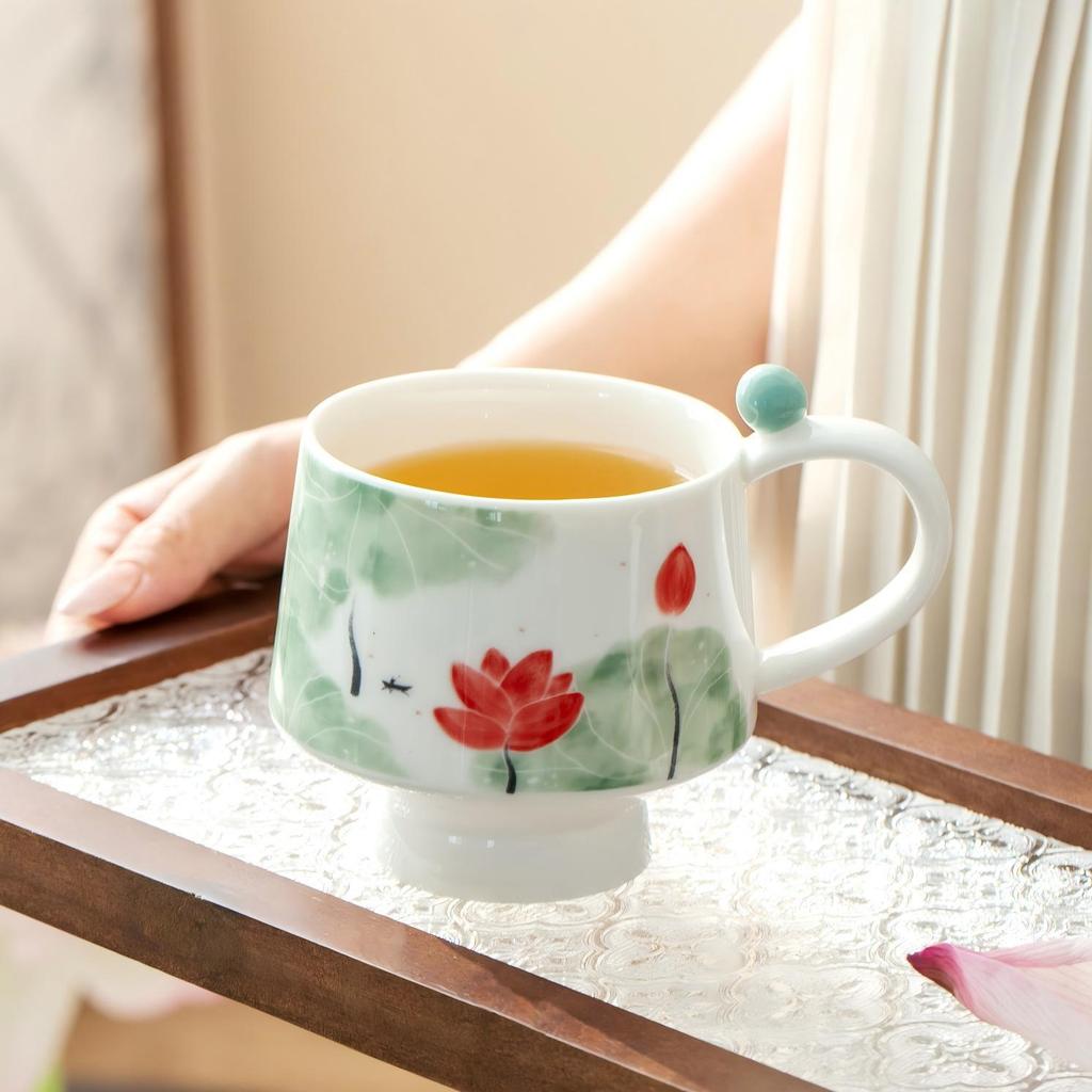National Rhyme Glaze Color Ceramic Cup Creative Chinese Style Lotus Ink Mug High value Water Cup Office Coffee Cup