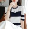 Women Knit T-shirt MODERN NEW SAGA Summer Knitted Shirt Short Sleeve Tees O-neck Patchwork Pullover Knit Tops