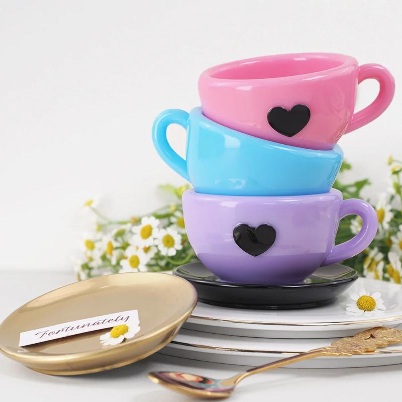 Teacup Tray Silicone Mold with Handle DIY plaster Heart Coffee Cup Saucer UV Resin Epoxy Mold Candle Cup Ceramics Mold Home Deco