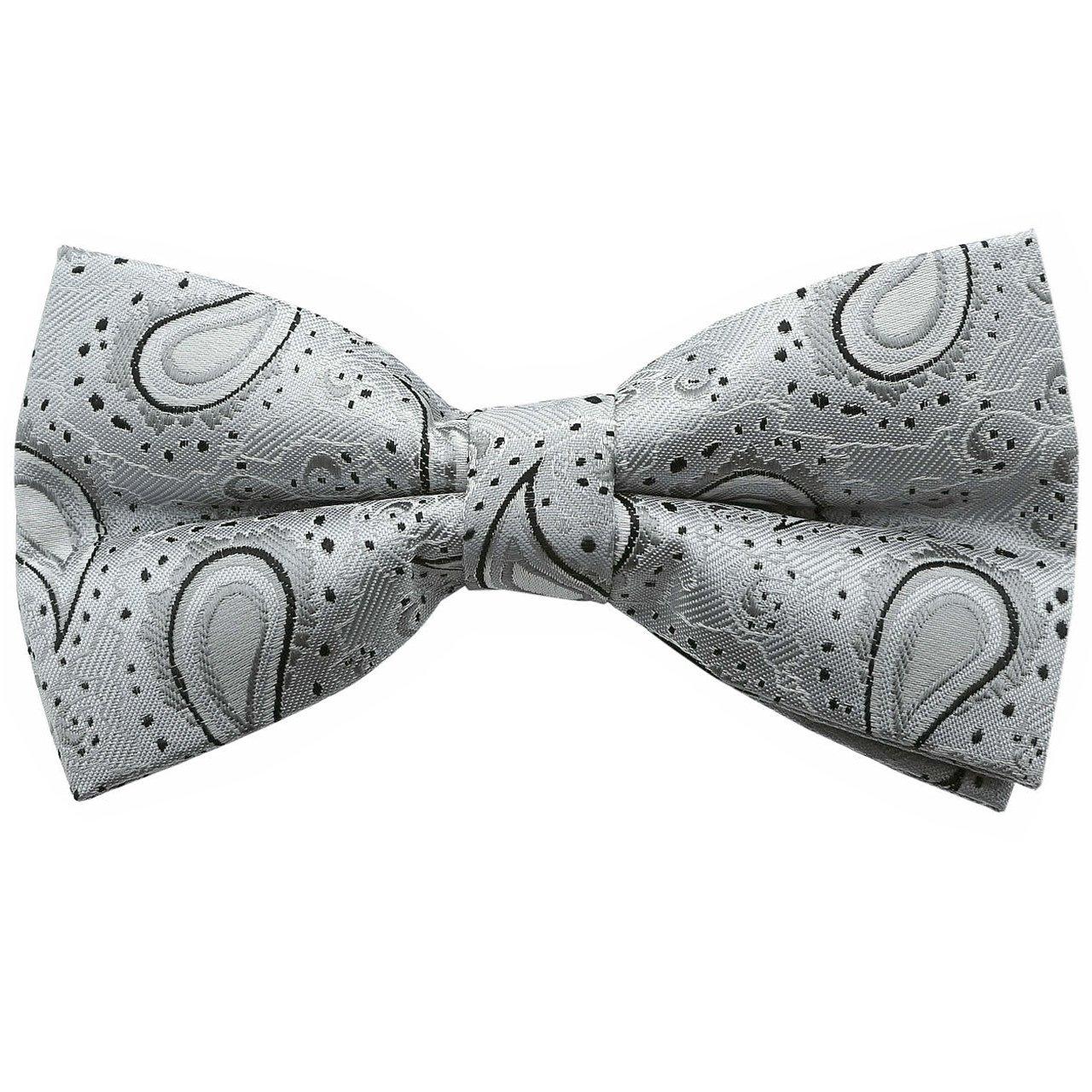 

[Bowties.jp] Gray Paisley Pre-Tied Bow Tie, Adjustable Hook-Fastening Easy-Wear Bowtie, Elegant Traditional Formal Necktie for Men серый