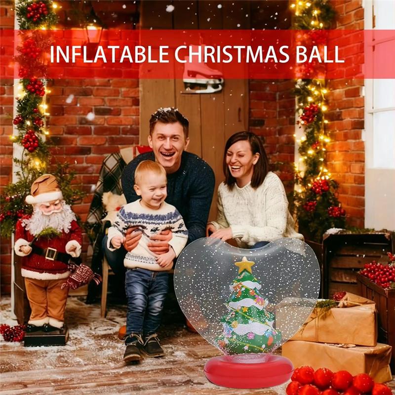 Holiday Blow Ball Inflatable Christmas Ball Heart Shape Light Figurine Ornament For Outdoor Yard Pool