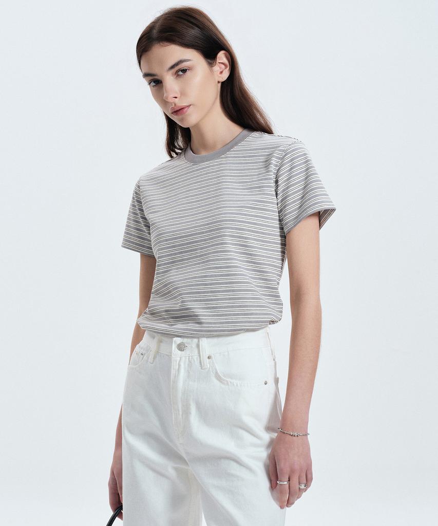 Tienjiti W Vintage Striped Tee (Vintage Gray) Tnts6E206G2