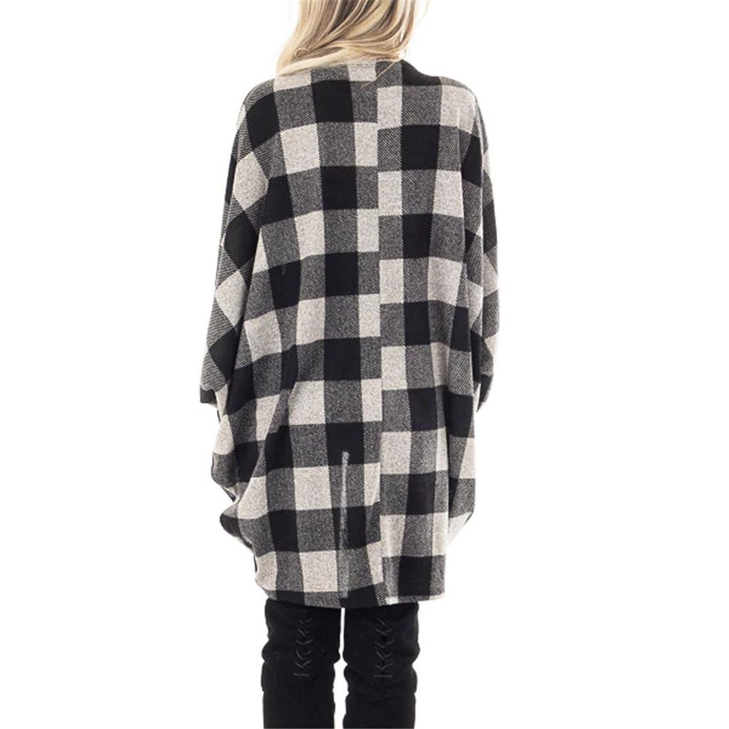 Long Sleeve Open Front Cardigans For Women Casual Plaid Patchwork Outwear