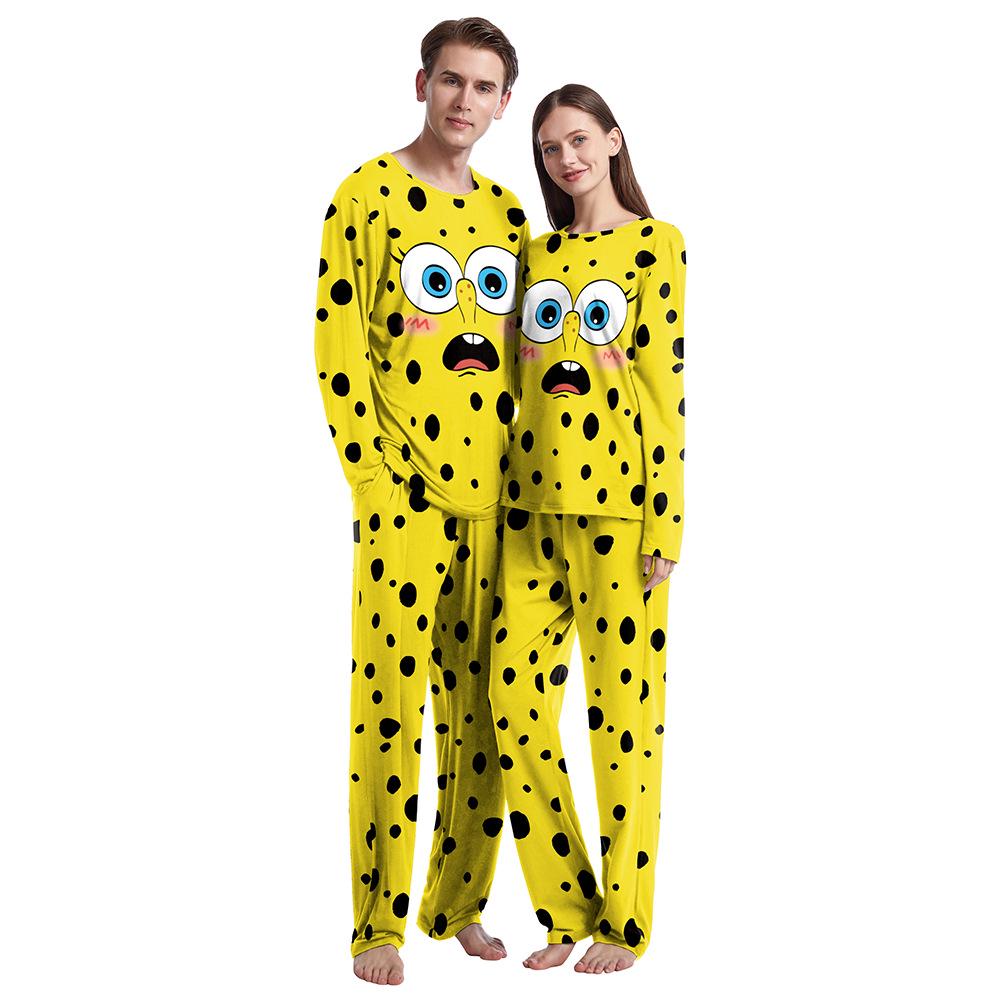 2024 Spring Christmas Couple Pajama Set: Round Neck Long Sleeve Top & Sweatpants for Women