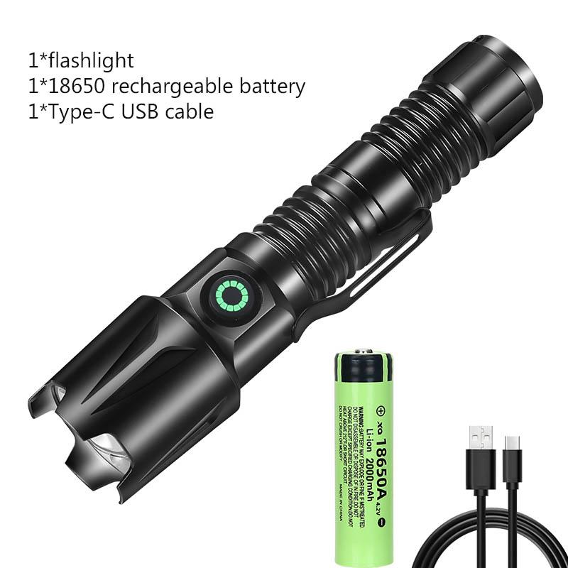 Powerful P50 LED Telescopic Zoom Flashlight USB Rechargeable Lantern Solar Charging Hat Clip Camping Hiking Emergency Torch
