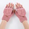1 Pair Autumn Winter Warm Wool Knitted Gloves for Women Girls Thickened Flip Half-finger Gloves Mitten