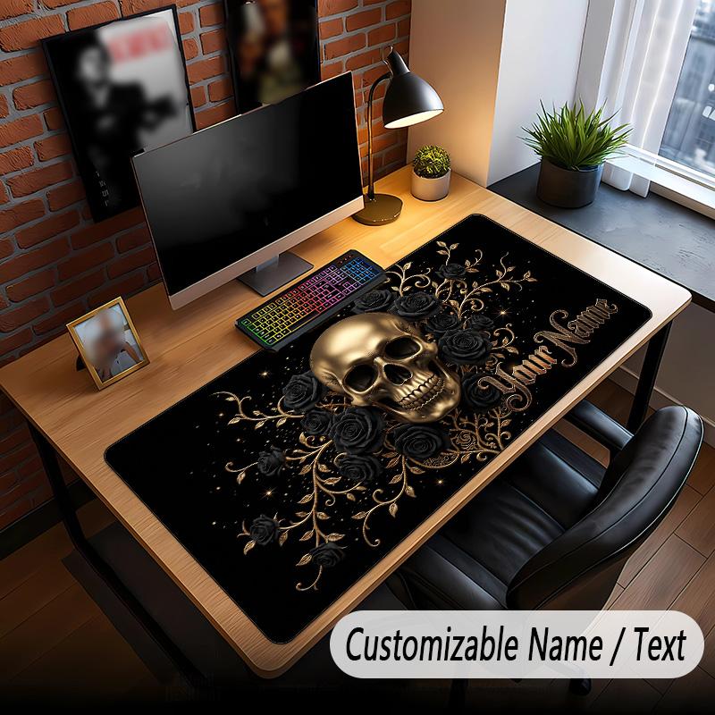 Skull Gothic Theme Custom Mouse Pad Personalized With Name Text Customized Desk Mat For Office Home Decor