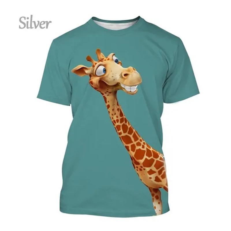 Giraffe Print Children's T-Shirt Cute 3D Boys' Casual Cartoon Animal Short-Sleeve Top