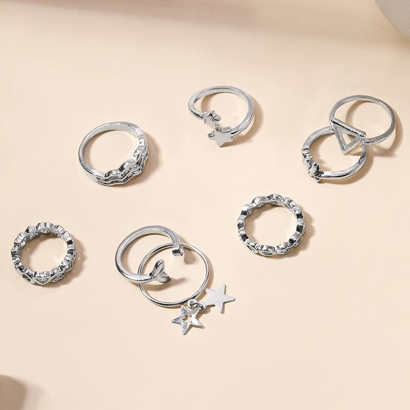 Love Ring, European and American Jewelry, Personalized Alloy with Diamonds, Fishtail Stars Stacked with High-end Rings, Women