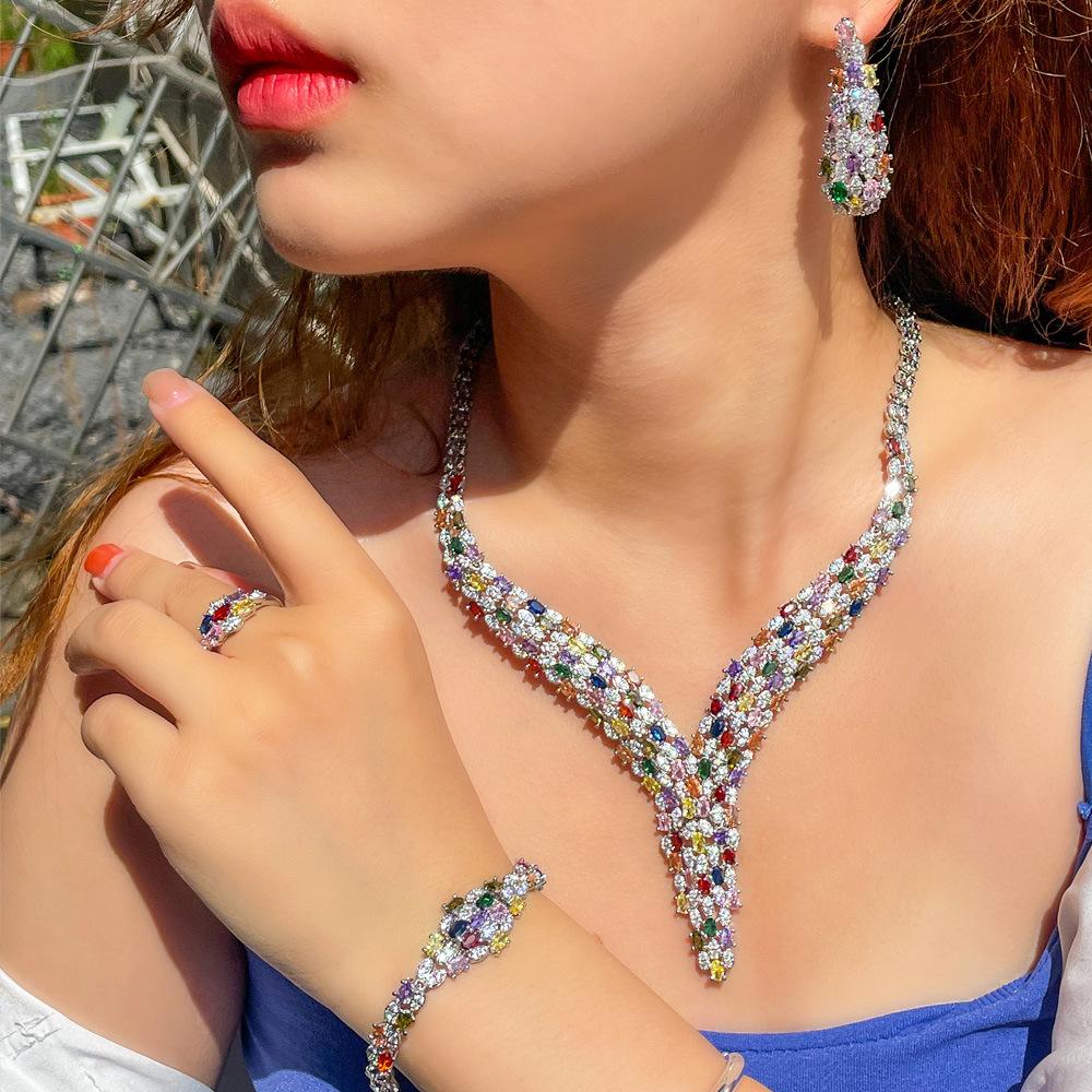Zircon Popular Jewelry Jewelry Four-Piece Necklace Earrings Bracelet Ring Set