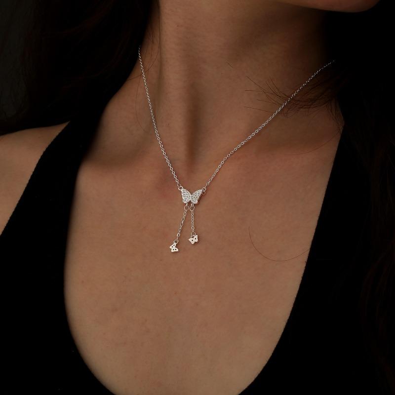 French Pearl Butterfly Necklace Women s Light Luxury Niche Clavicle Chain New Style Fashionable and Versatile 1Pcs серебряный