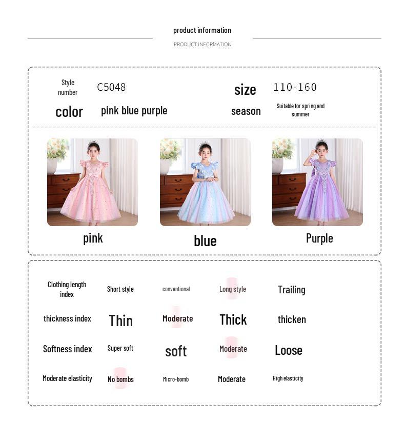 Children's Summer Sequin Princess Dress with Puffy Mesh Skirt - Flower Girl & Wedding Attire