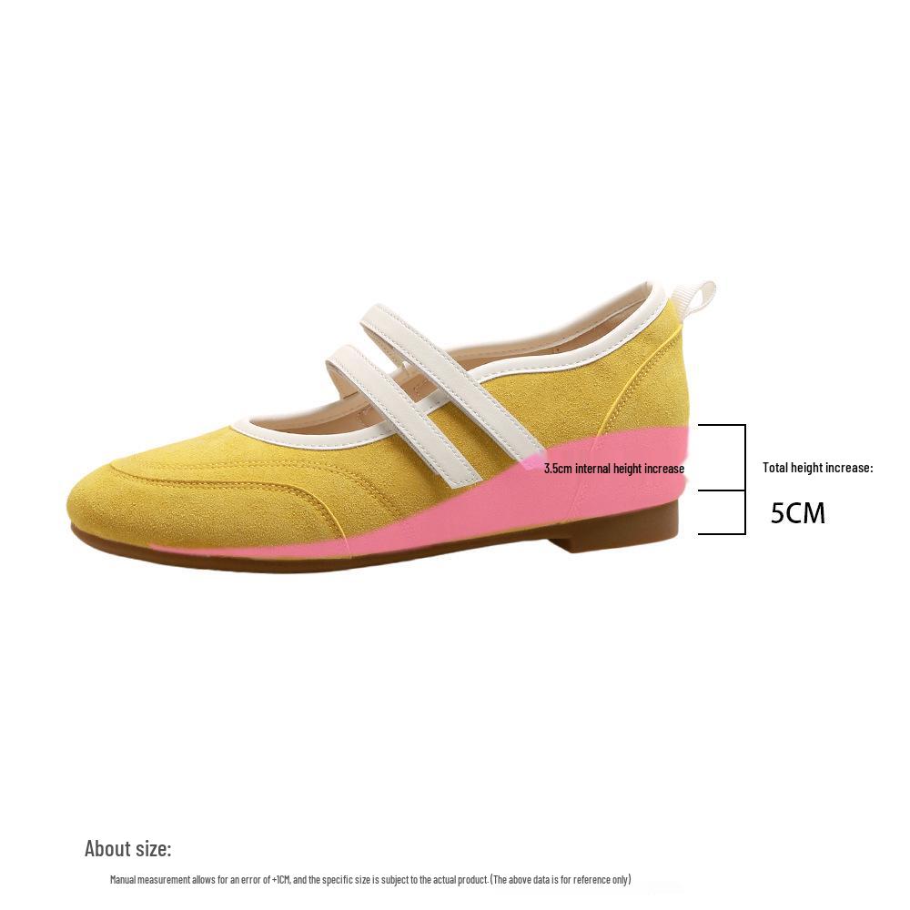 Cowhide Petite Height-Increasing French Ballet Flats - Women's Soft Sole 2025 Mary Jane Shoes