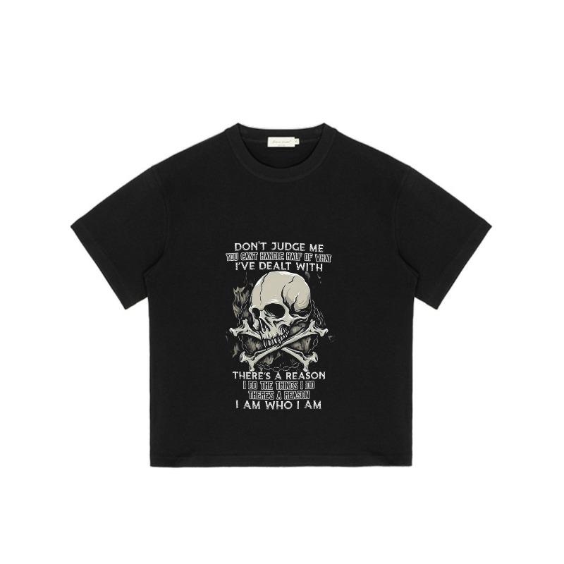 Black T Shirt with Skull and Crossbones Print and Inspirational Text for Casual Wear