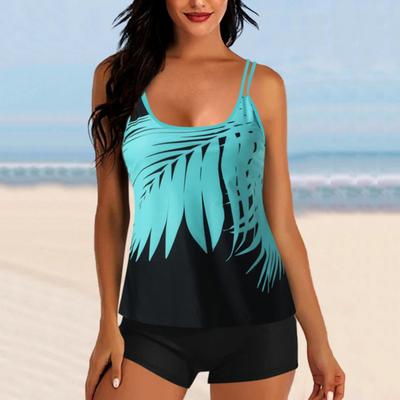 2 Stuks/Set Tankini Set Afneembare Band Borstvulling Verstelbare Schouderbandjes Tops Elastische Taille Bedrukte Zwembroek Set Strandkleding