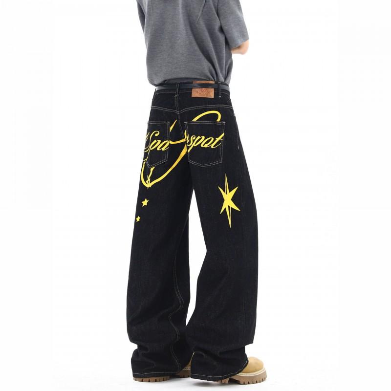Vintage Washed Denim Jeans Men Women Loose Straight Leg High Street Style Casual Long Pants