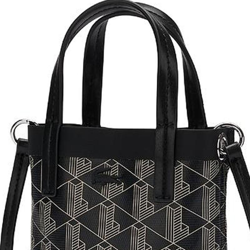 Lacoste Fashion Retro Print PVC Handheld Shoulder Crossbody Bag Small Women bags Black Beige NF4463ZEN56