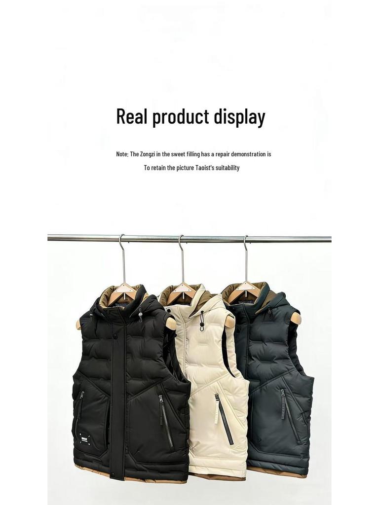 Men's Trendy Hooded Sleeveless Cotton Vest for Autumn/Winter