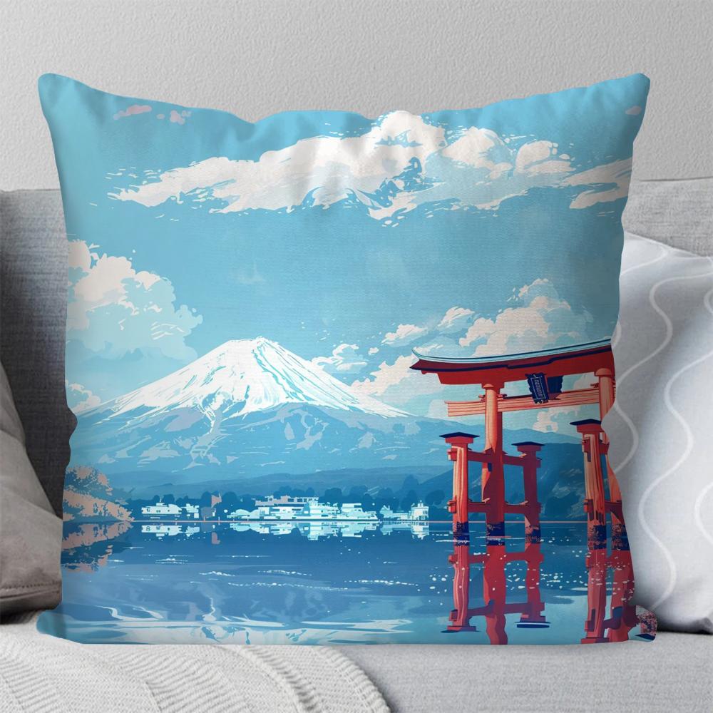 

1pc The Scenery Of Mount Fuji In Japan Pillow Case Square Pillow Bedroom Sofa Leisure ComfortCarLivingRoom Home Decoration 40X40 16x16Inch