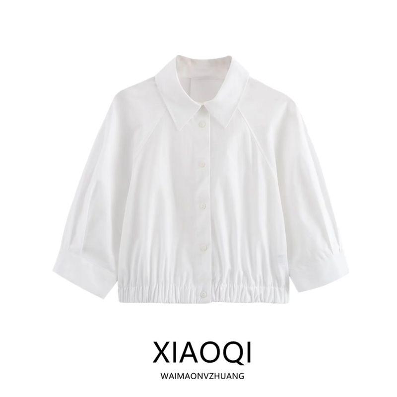 Fashion Style 2024 Summer New Women's Clothing Slim Looking Versatile Mid-Length Sleeve Stretch Short Shirt 9479062 251