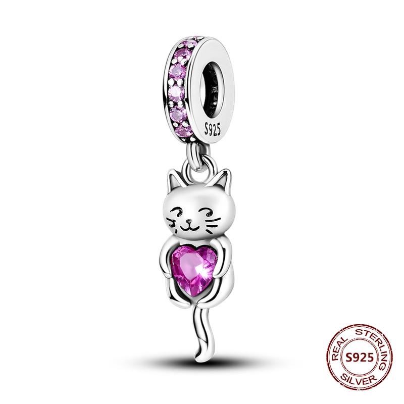 Copper Original Dog Cat Safety Chain Lazy Cat Pink Zircon Pet Paw Print Footprint Charms Fit Bracelet For Women Diy Jewelry