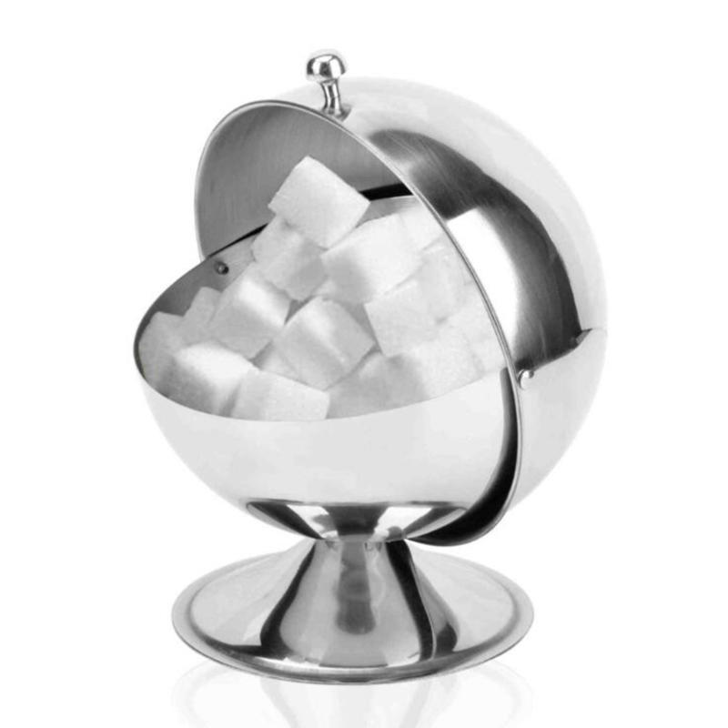 Stainless Steel Kitchen Spherical Sugar Bowl Seasoning Bottle Spice Tank Can Flip
