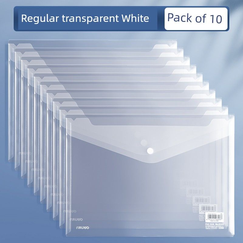 Deli Test Paper Office Supplies Thickened Document Pouch [10 Pieces] Transparent White Snap Buttons
