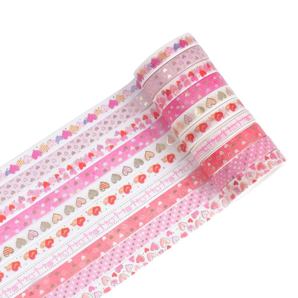 20pcs Pink Heart & Flower Pattern 8mm Decorative Adhesive Tapes Lace Floral Gift Stickers for Decoration A6076