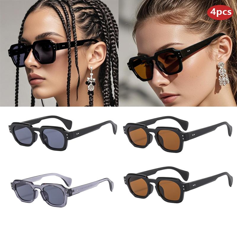 4pcs Fashion Square Sunglasses Women Luxury Brand Sun Glasses Retro Designer Men Trending Black Grey Glasses Shades UV400