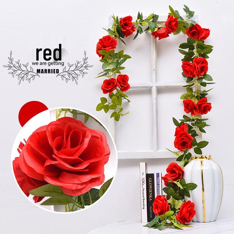 Artificial Rose Vine Ceiling Decor with Rattan for Living Room and AC Pipe Cover