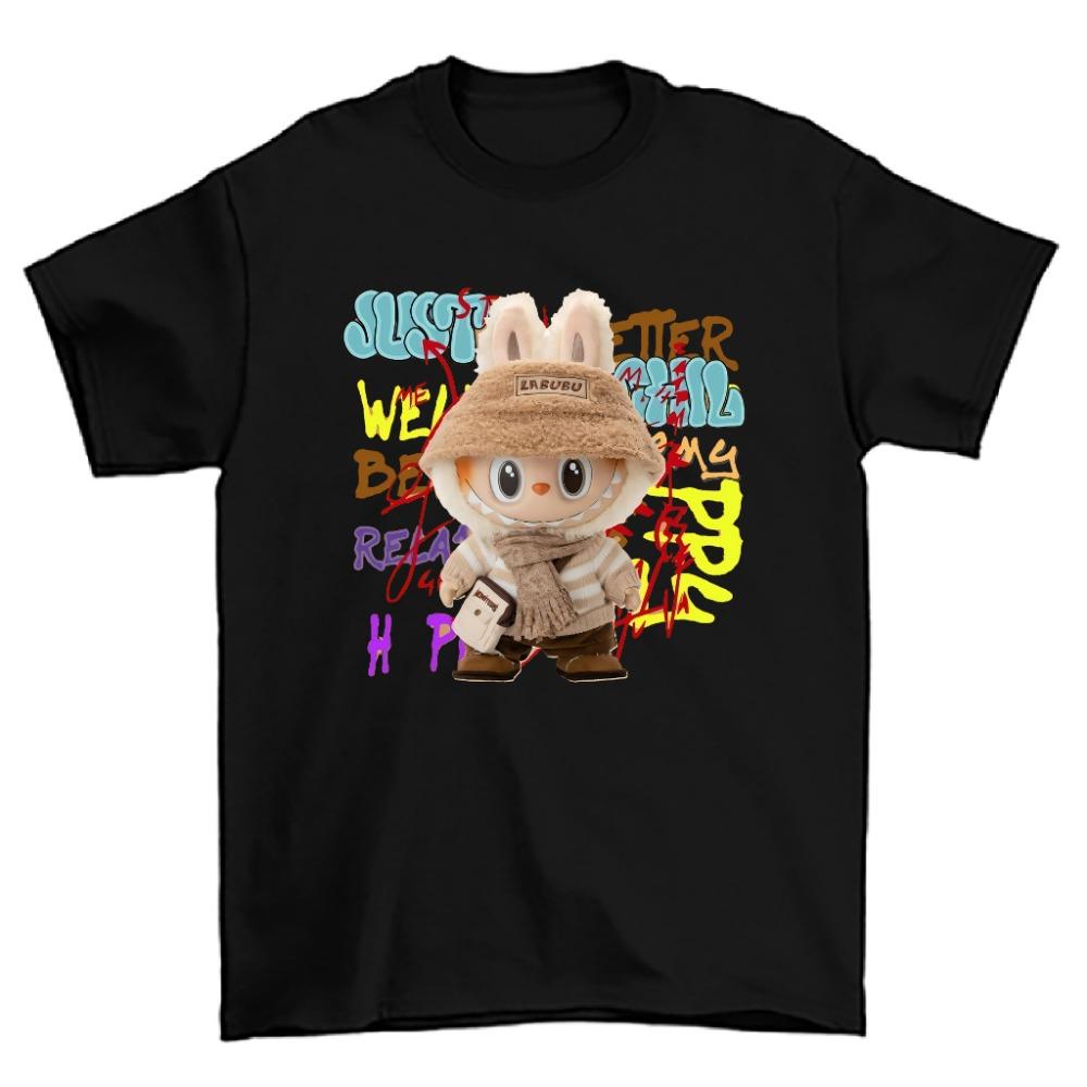 2025 New LABUBU Girl Short-sleeved, Cute Girl Children's T-shirt, 3D Printed Pattern Children's Top, Beautiful Casual Round Neck Clothing