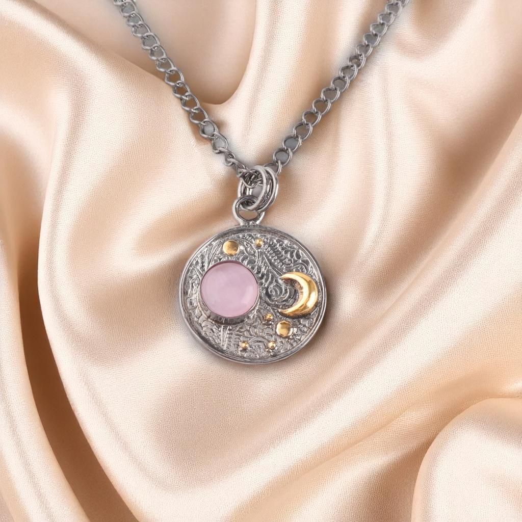 Pink Cat's Eye Gemstone 925 Sterling Silver Jewelry Handmade Women Pendant 1.30" PP-33-47