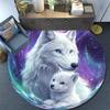 Weißer Wolf Runder Teppich, Teppich für Wohnzimmer Schlafzimmer Sofa Spielzimmer Dekor, Rutschfeste Bodenmatte