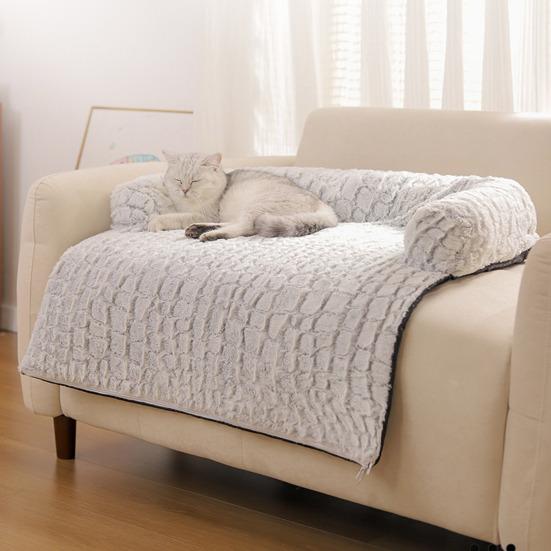 Dog Couch Bed Pet Calming Couch Plush Thermal Cat Bed with Anti-Slip Bottom Washable Removable Couch Protector Pet Bed for Sofa Bed Floor