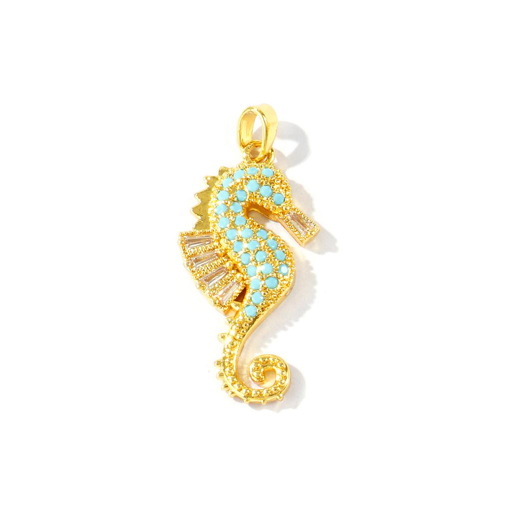 2 Pcs Blue Cubic Zirconia Ocean Charms Starfish Mermaid Conch Sun Shaped Melon Brass 18K Gold Plated Pendants For DIY Necklace