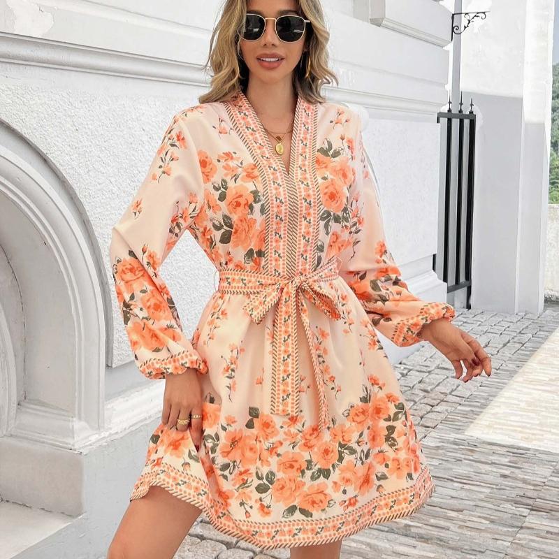 

Элегантные винтажные женские платья с цветочным принтом, модное повседневное платье А-силуэта с рукавами-фонариками для женщин, летнее короткое платье со шнуровкой и высокой талией и V-образным вырезом 26167 xxl желто-зеленый