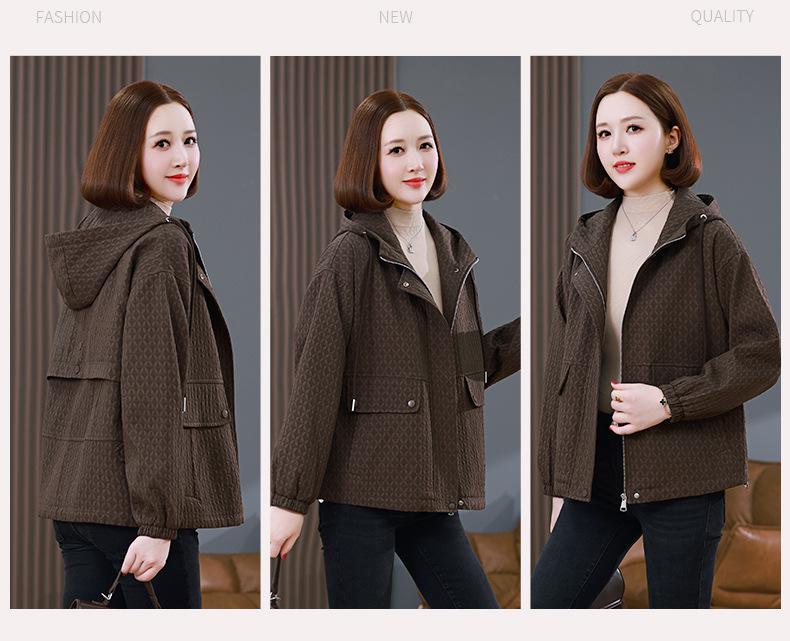 Damska kurtka casual z kapturem - Wiosna/Jesień 2024, Krótka, Luźny krój, Odmładzająca dla mam w średnim wieku