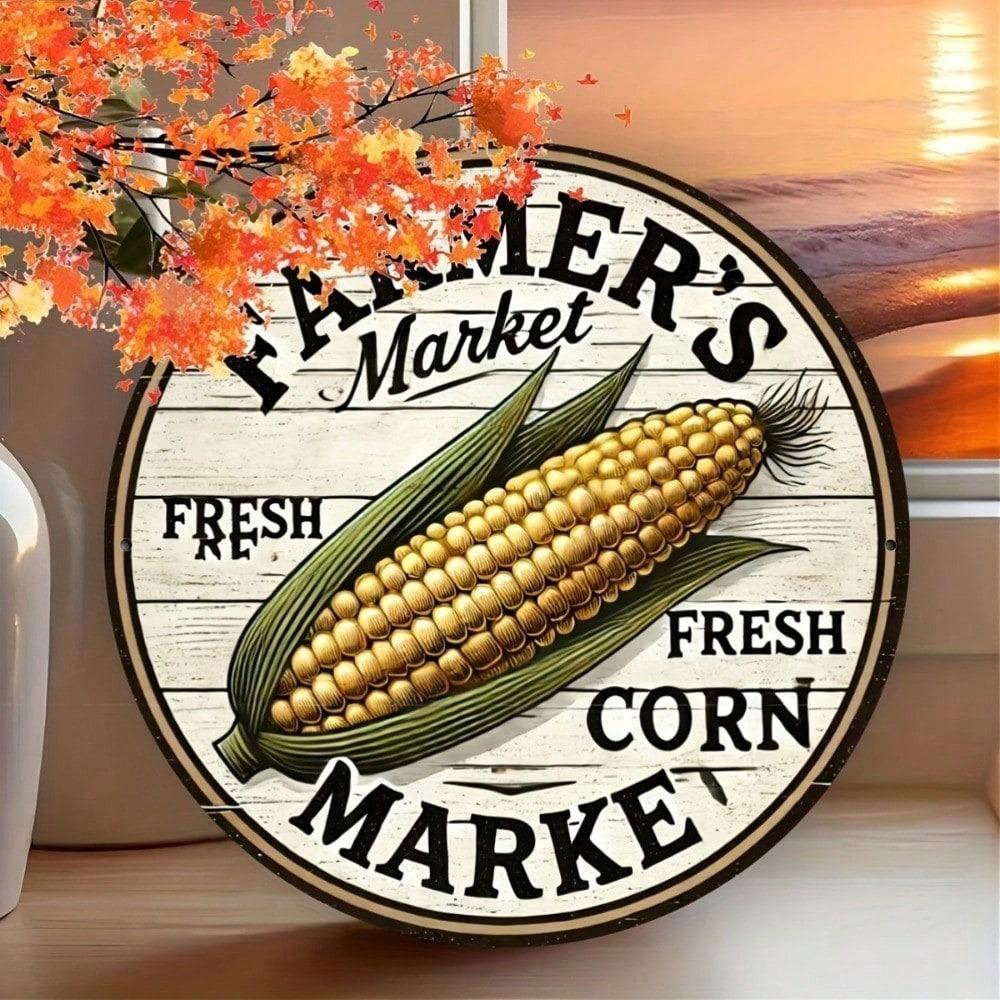 Vintage Metal Wall Art Corn Farmer Market Kitchen Decor
