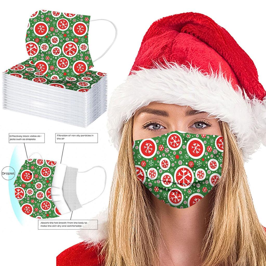 10pc Disposable Christmas Snowman Elk Print Face Adult Facemask Breathable Anti-Dust Safety Mask