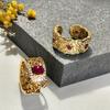 Hollow Window Grilles, Lace, Colored Treasure, Red Zir*****Pening Ring, Light Luxury And High-End Full Diamond Rhombus Fringed Ring, Female.
